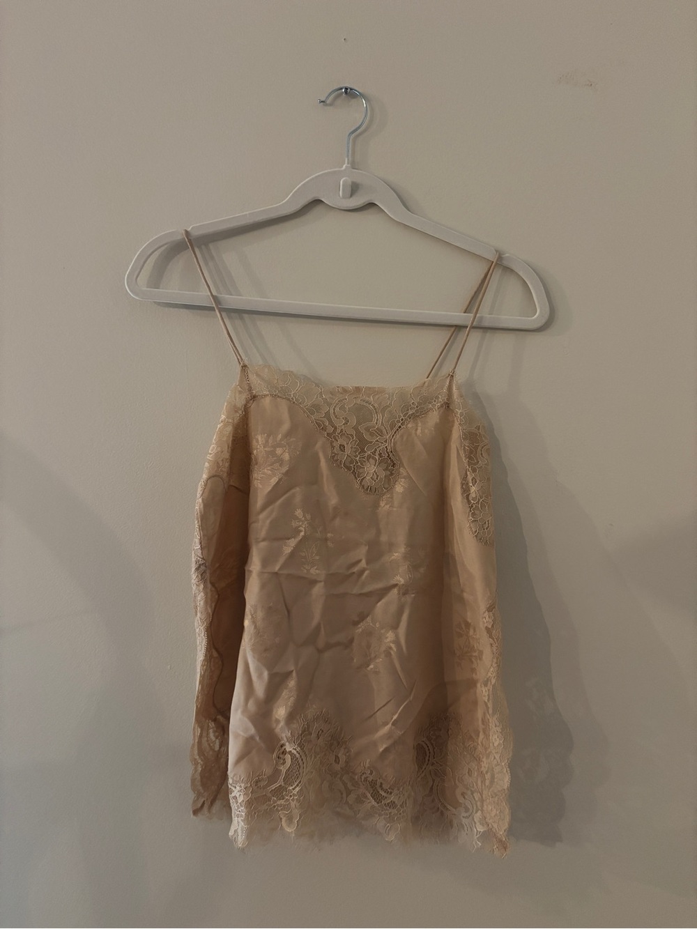 H&M Lace-Trim Cami Tank Top in Beige/Nude